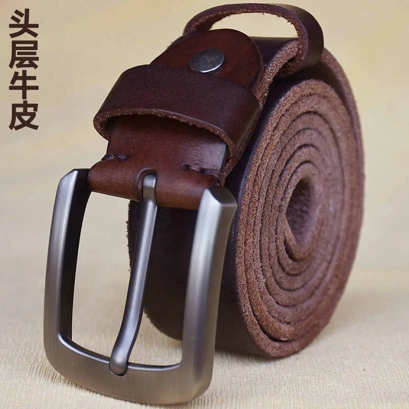 3.8cm Belt Male Leather Copper Buckle Handmade First Pure Cowhide