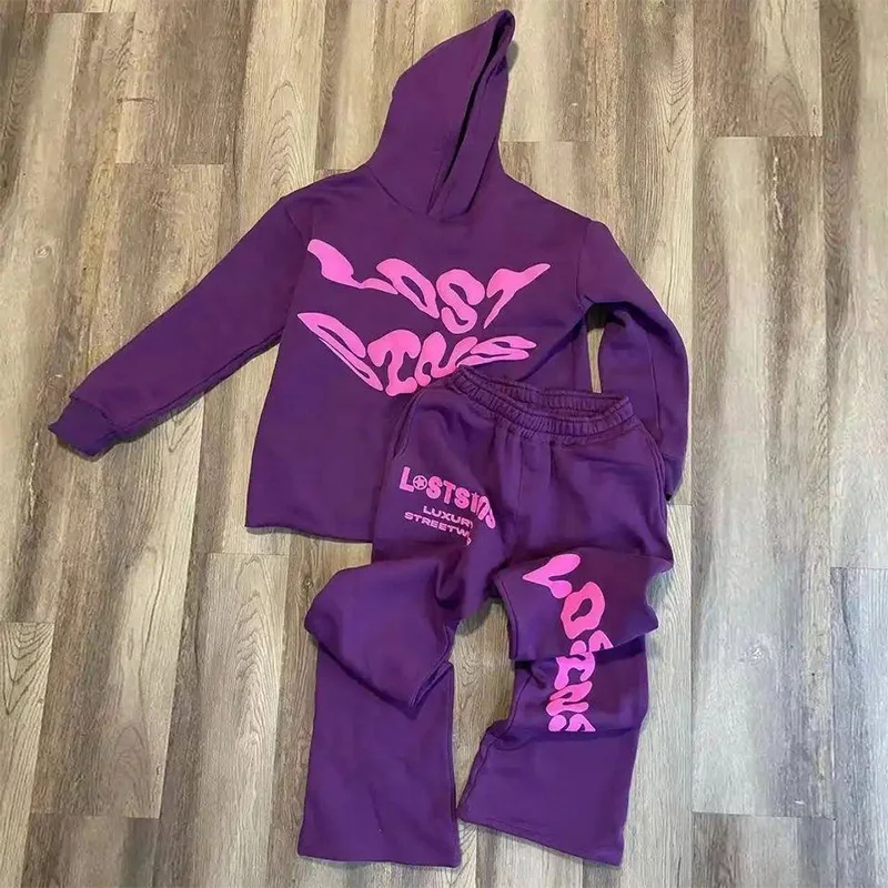 Bulk Wholesale Cotton Drop Shoulder Tracksuits Men 3d Puff Print Foam