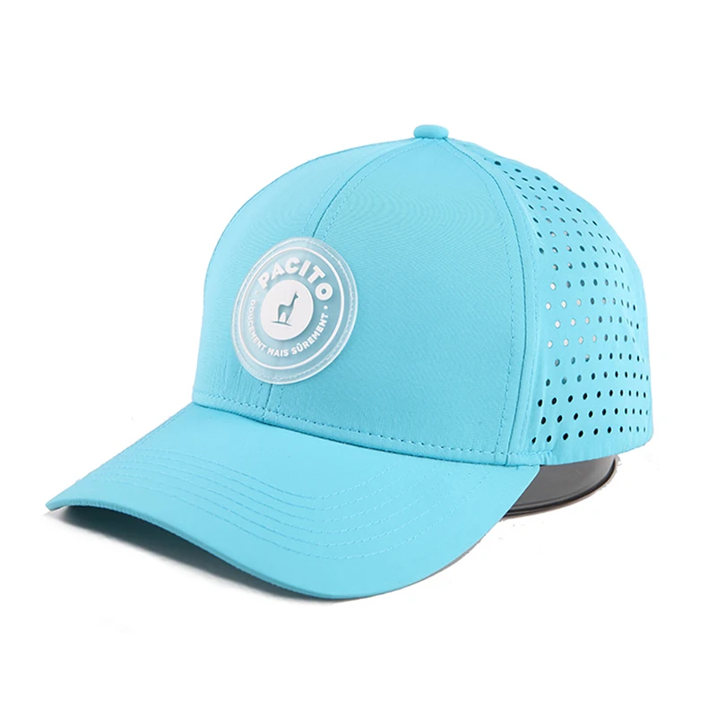 Custom 5 Panel Rubber Patch Baseball Cap Waterproof Laser Cut Hole