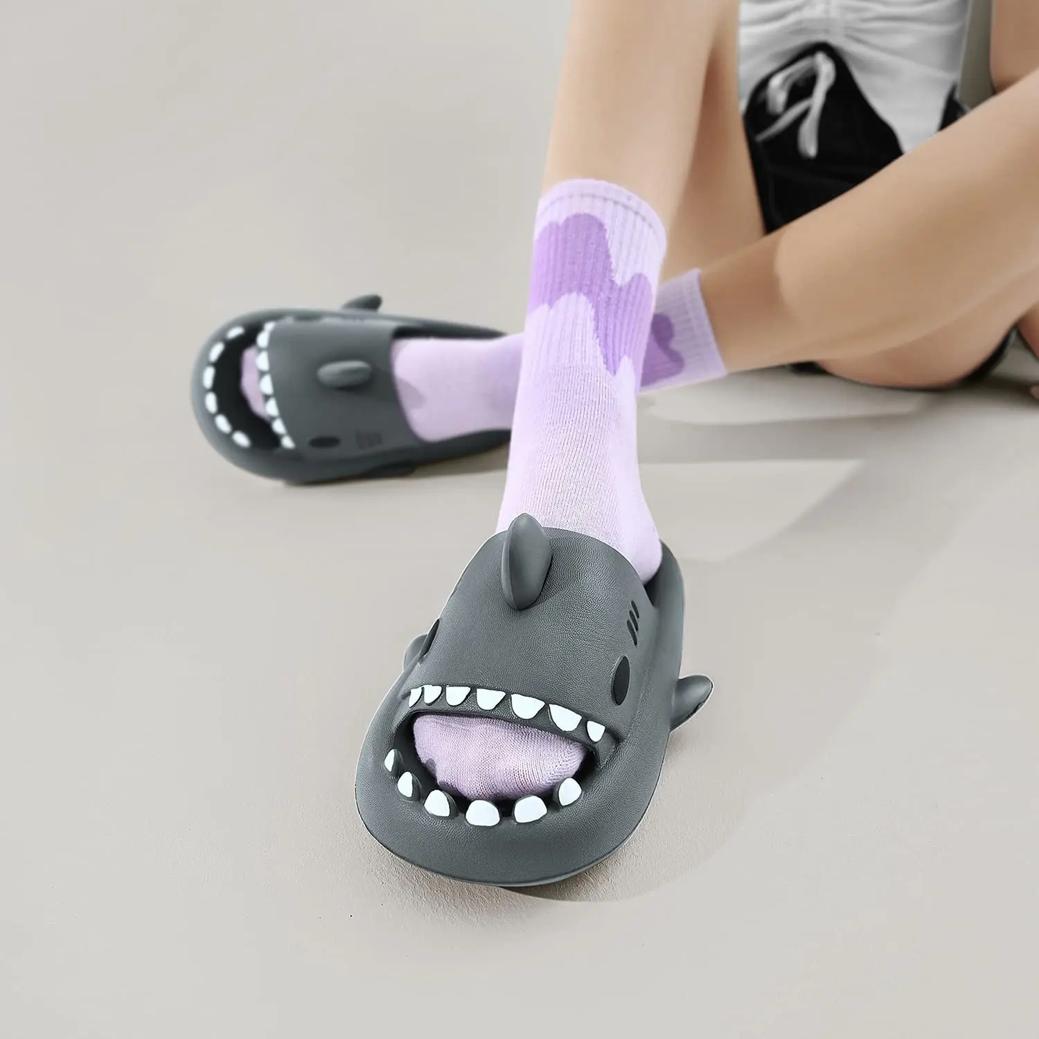 CMF Women Home Slippers Cute Shark Hollow Out Sole Waterproof Non-slip Home Slides