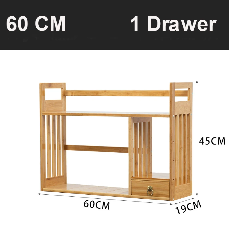 Bamboo Desk Storage Shelf Bookcase with Drawers for Home and Office Desktop Bookshelf