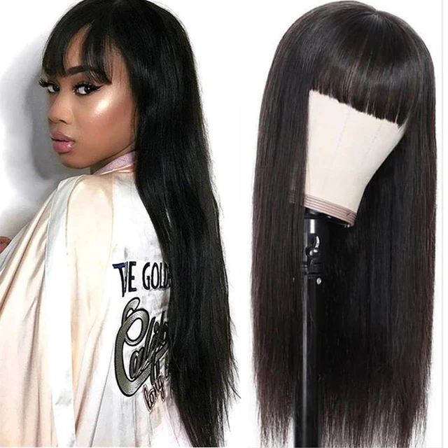 Human Hair Wigs Straight Hair With Bang Fringe For Women Brazilian Bob Wig Glueless Machine Made With Bangs Wigs