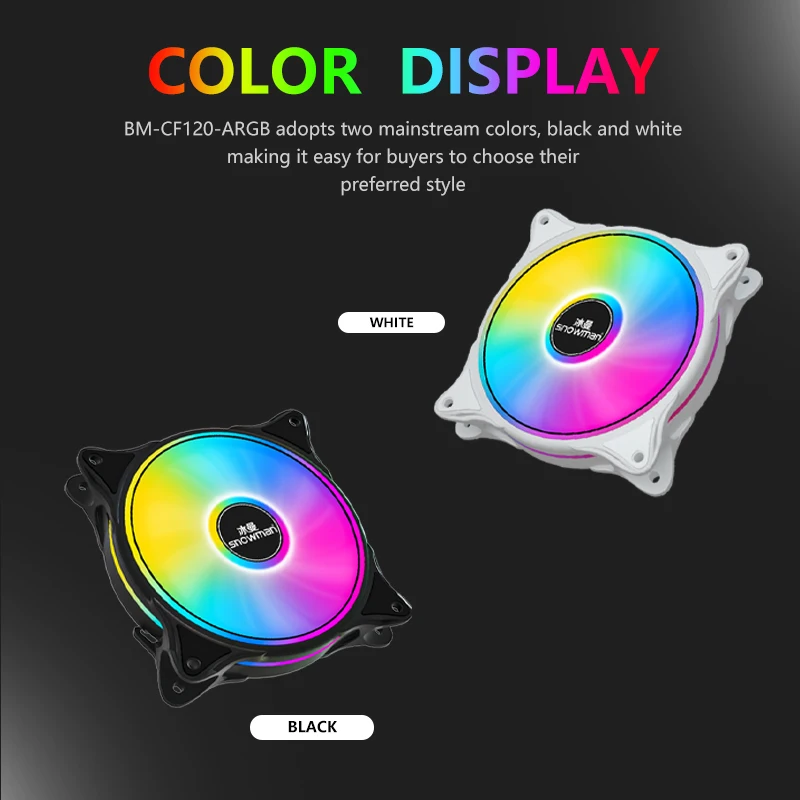 Snowman CF White ARGB case fan showing a circular lighting outline