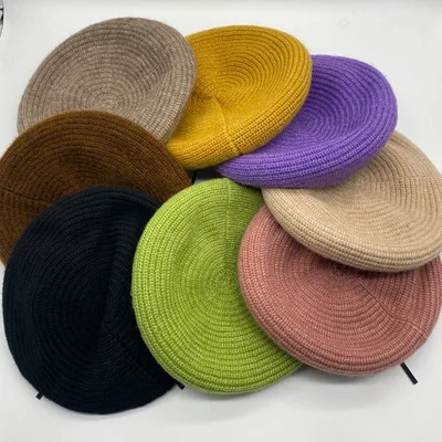 Green Knitted Beret Hat For Women 