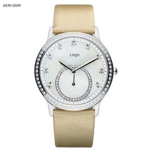 OEM Custom logo 38mm Mother of Pearl Diamond Dial case Women's Quartz Watches for Ronda 1069 Movement