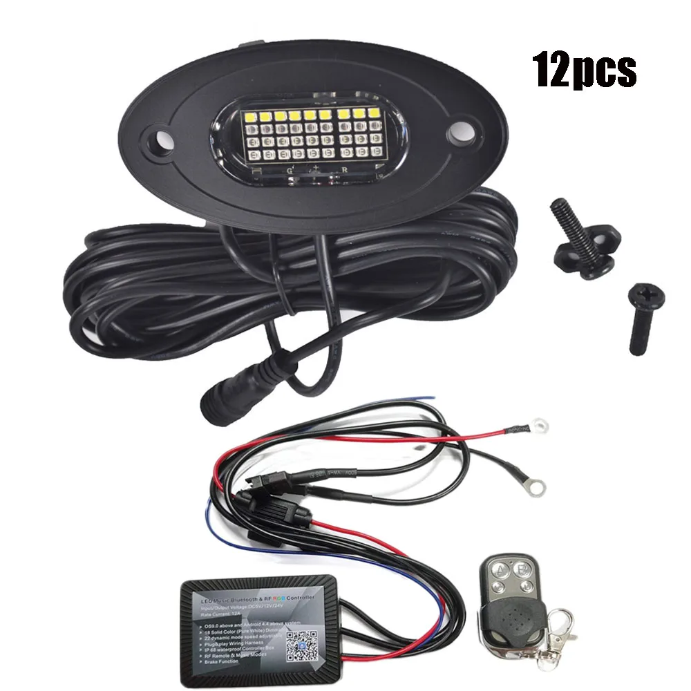 12 pcs LED Rock Light Kits- APP Controll RGBW  Lights for for Trucks, SUV, ATV - Off--road, Crawling