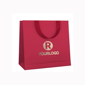 Boutique luxury accept customised your logo gift carry paper bags for shopping bags with bow Tie ribbon handle