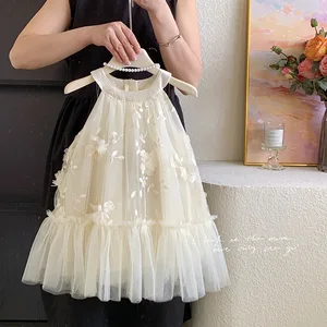Girls' Summer Floral Formal Dress O-Neck Hanging Neck Fairy Flower Skirt Sweet Style for Children Clothes for Kids