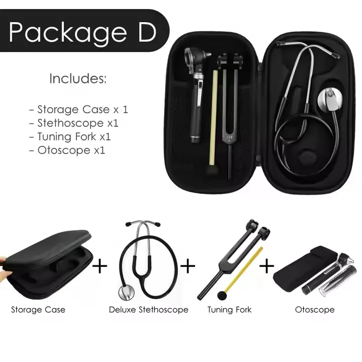 Customize Stethoscope Kit and Mini Otoscope Set Manual Stethoscope case Pen Light Stethoscope Tuning Fork Reflex Hammer