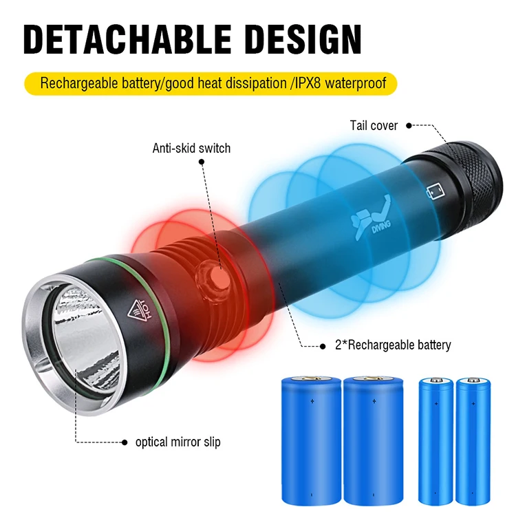 High Power 3000lm Diving Flashlight Underwater Professional Diving Flashlight 100m Depth Scuba