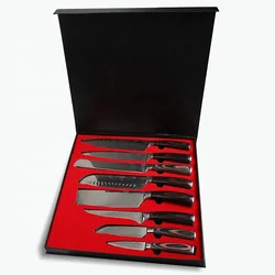 Amazon Best Seller High Quality 8 Pieces Stainless Steel Laser Pattern With Wood Handle Gift Box Chef Damascus Knife Set