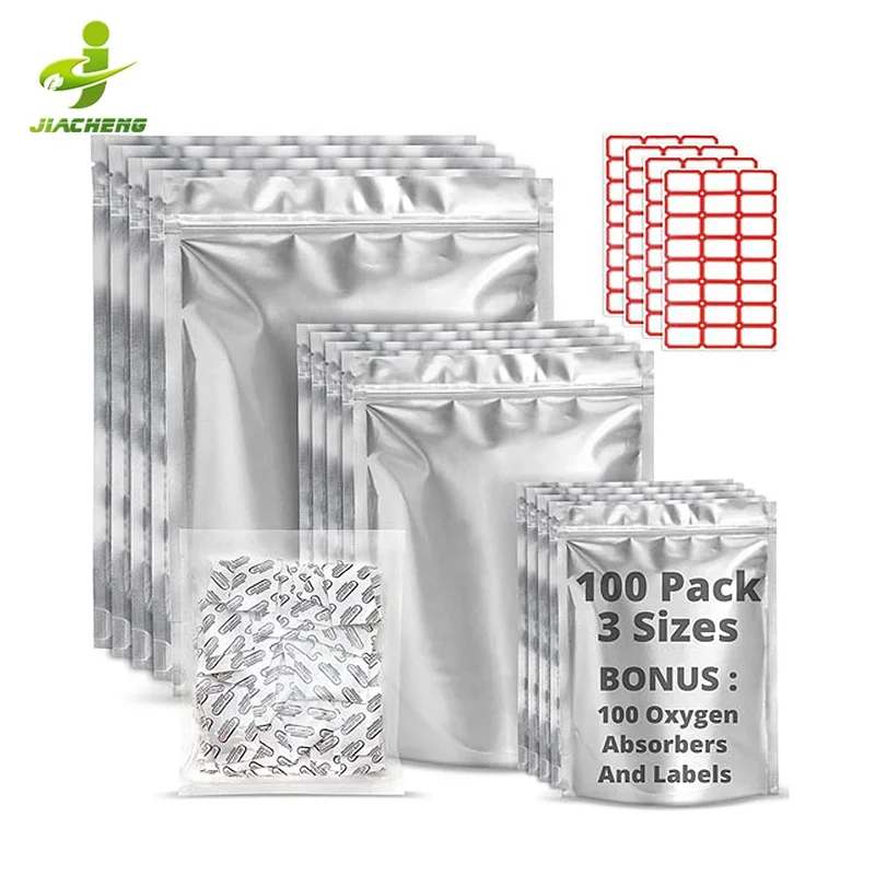 100 Pack Resealable Stand Up Mylar Bags for Food Storage - 4.3x6.3