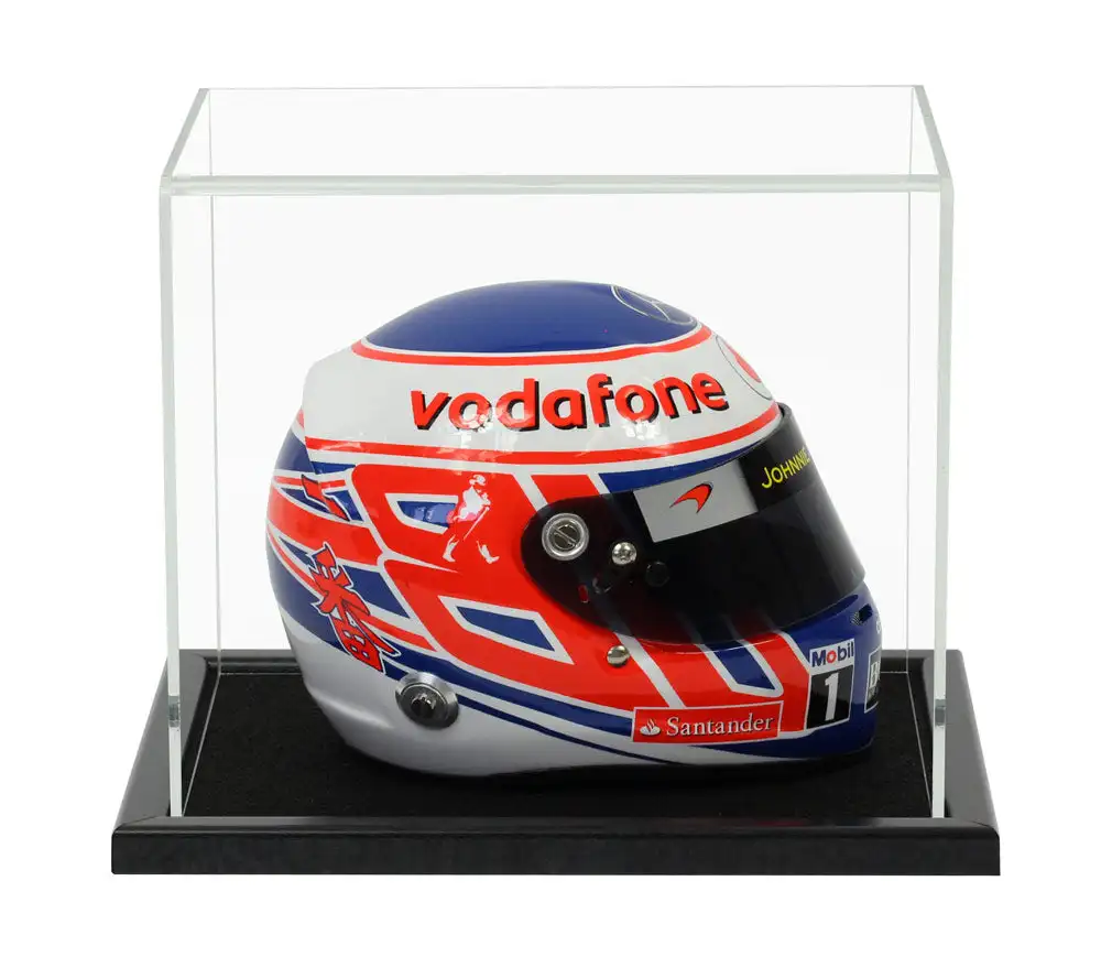 Factory Custom Clear Transparent Rectangle Acrylic Motorcycle Helmets Display Case With Black Base