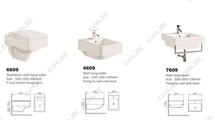 Wall Hung Sanitary Ware Bathroom Suites  P-Trap 150mm Wall Hung Toilet With Sinks Sets