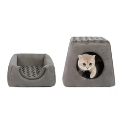 Off white Color Heated Cat Bed Cave New Fashion Collapsible Pet Bed Cave NO 2