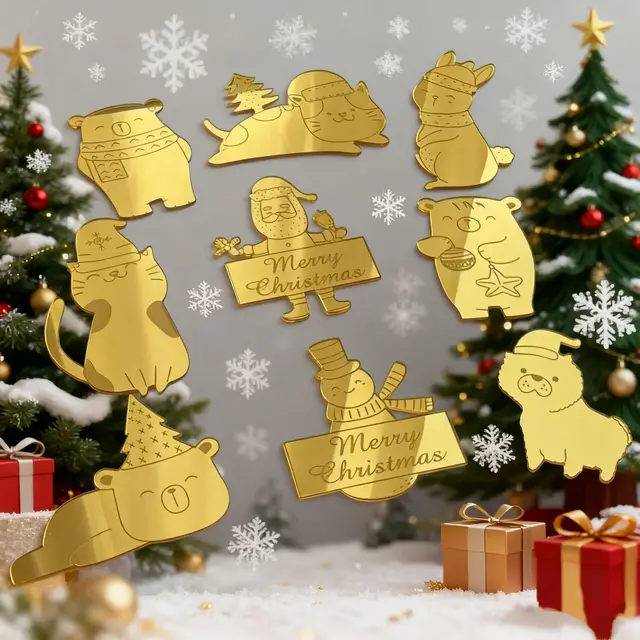 Marked Christmas Cake Decoration, Acrylic Christmas Small Animal Paper Cupcake Decoration Set Topper Cake