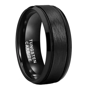 Coolstyle Jewelry 8mm Wholesale Beveled Edges Special Brushed Black Tungsten Ring for Men Women Fashion Engagement Wedding Band