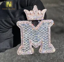 Crown Bail Emerald Hip Hop Rapper Jewelry Charm Custom Made Iced Out Diamond S925 Full VVS Moissanite Letter M Pendant Necklace