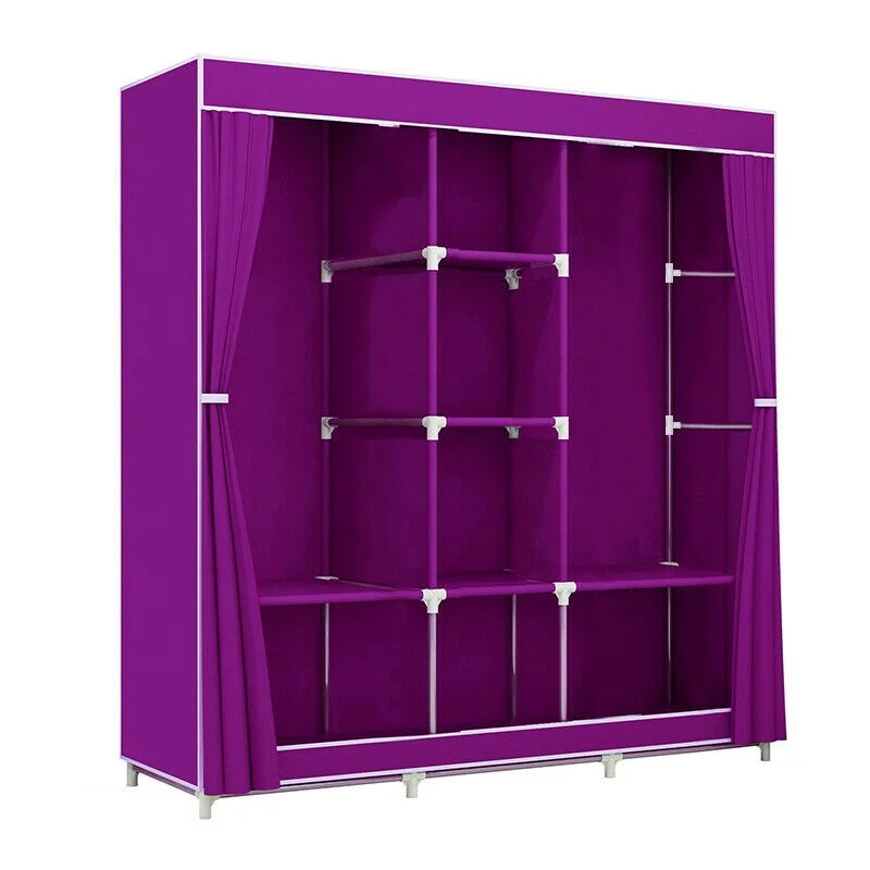 Folding Fabric Portable Bedroom Wardrobe with Metal Frame Non Woven Fabric Large Size Wardrobe