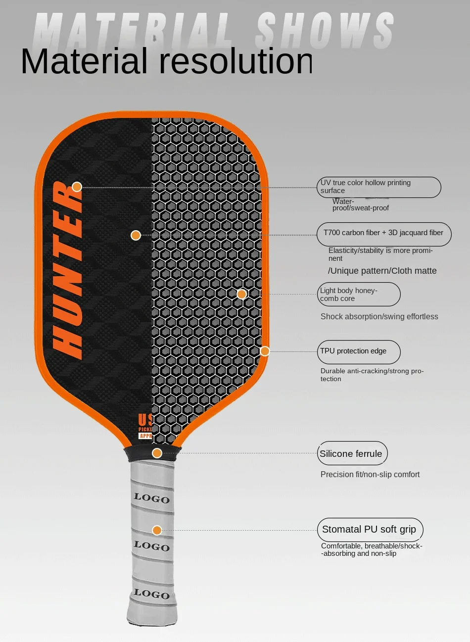 USAPA Approved Carbon Fiber Pickleball Paddle 16mm Thick Custom Logo Portable Edgeless Style for Sport Entertainment Honeycomb manufacture
