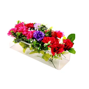 Jihong Custom Popular Transparent Acrylic Rectangular Flower Box Floral Centerpiece for Dining Table Rectangle Vase