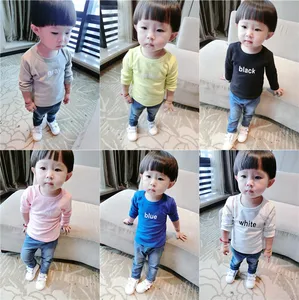 2015 Babys Casual Solid Color Long Sleeve Cotton T-shirt Boys Normal Clothing