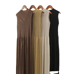 New Style Sleeveless Knitted Vest Dress for Women Autumn and Winter Stand-up Collar High Waist Bottoming Sweater Dress