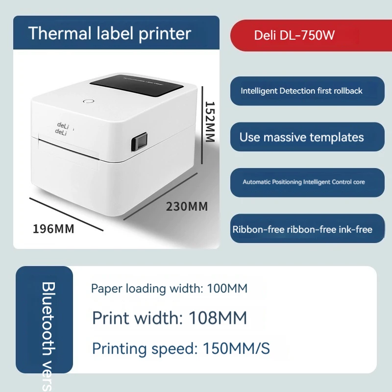 Deli DL-720WS Thermal Label Barcode Printer Sticker Office Logistics Express Electronic Face Single