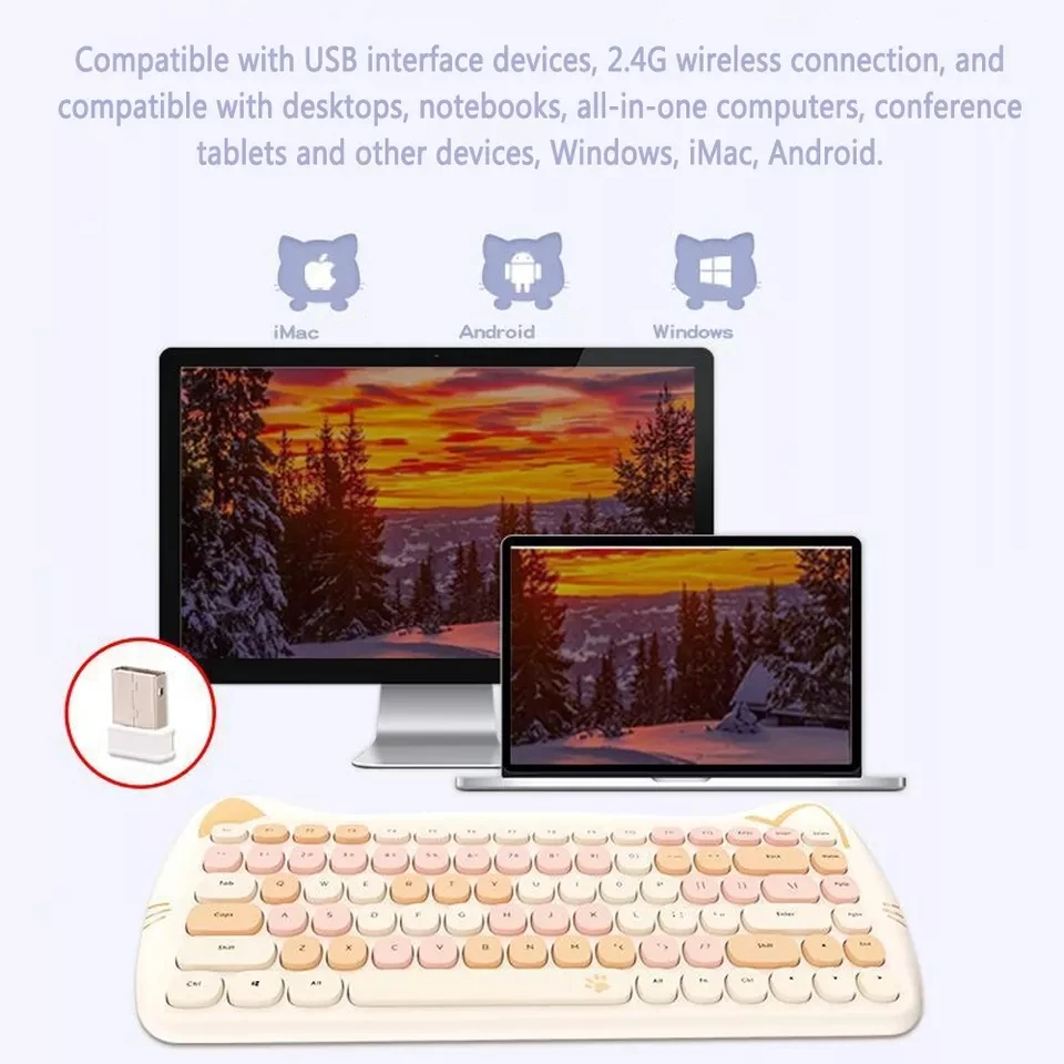 2.4G Wireless Keyboard Mouse Set Portable Cute Mini Keyboard 2400 DPI Optical Mouse Mute Keyboard for Android PC Desktop Laptop