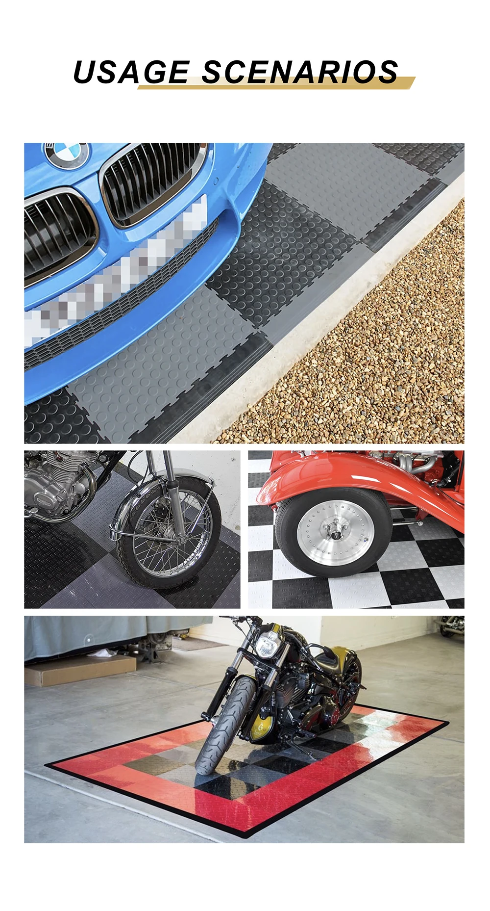 Plastic Modular Interlocking Garage Floor Tiles Colorful Heavy Duty Motorcycle Pit Mat Oil Proof Workshop Flooring
