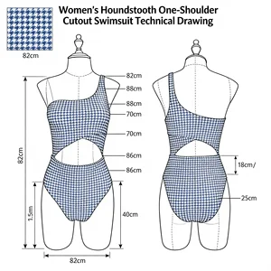 OEM Custom Women's Houndstooth Print Swimwear Beachwear Swimming Suit Ladies 1 Piece Monokini Women's Stylish Swimming Beachwear