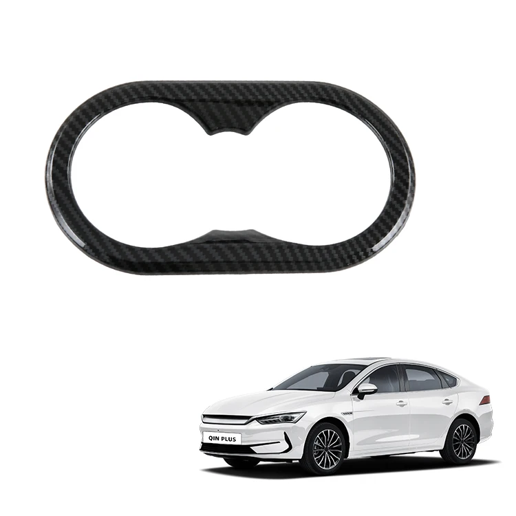 Cup Holder Trim for BYD Qin Plus Accessories ABS Carbon Fiber Pattern Water Cup Holder Cover Interior Accessory