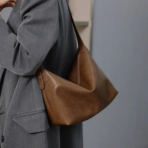 A-152 Women Retro Vintage High-End Crossbody Bag Genuine Cowhide Leather Polyester Zip Shoulder Genuine Leather Woman Bag