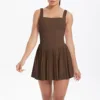 7091 pleated dress-chestnut