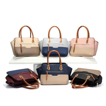 2021 Elegant texture contrast color handbag ladies versatile shoulder bag PU large capacity shoulder bag