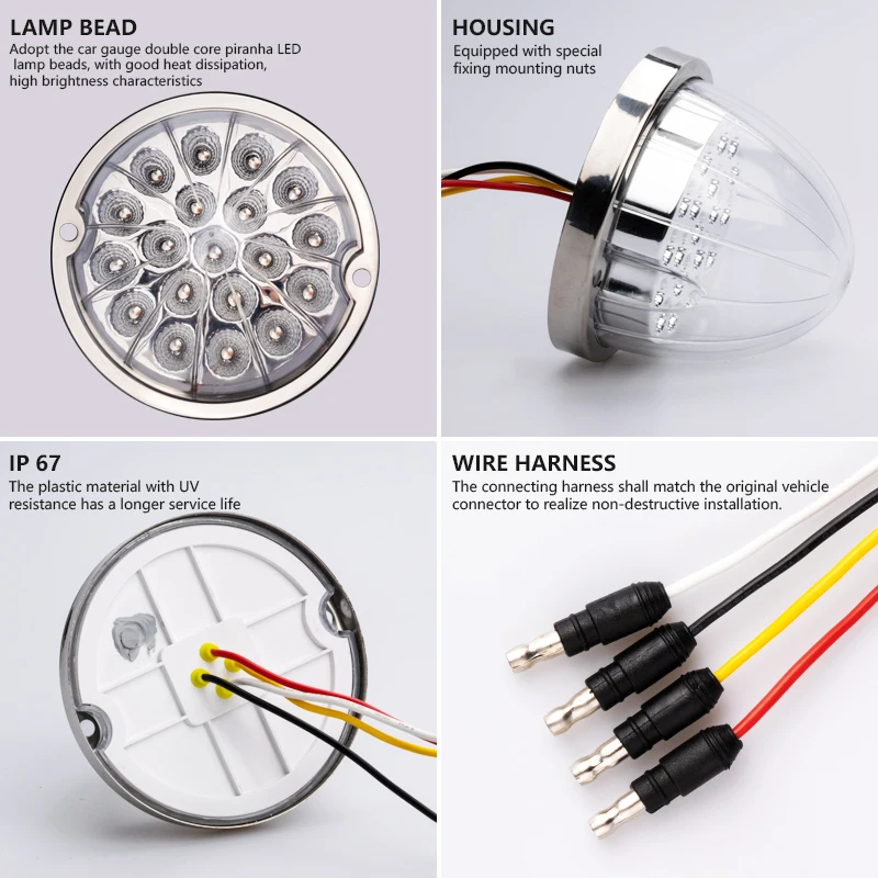 Dual Revolution Truck Accessories Turn Signal and Auxiliary Marker Lights Stainless Steel Bezel 19 Led Watermelon Lights