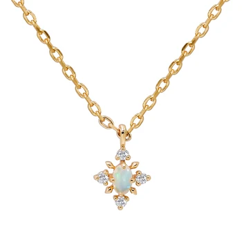 Fashionable and simple design Snowflake S925 silver plated 14K gold Australian Opal necklace women's clavicle chain