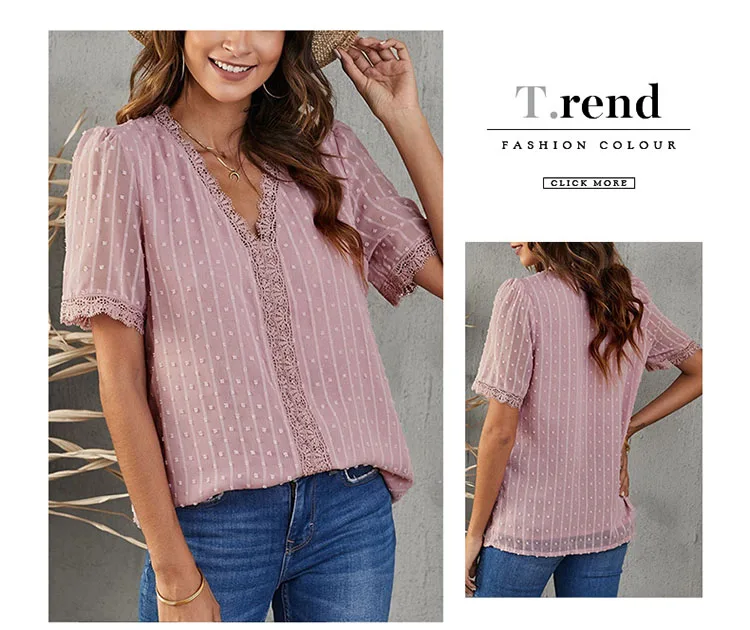 Molly Slim V-Neck Solid Color Lace Top