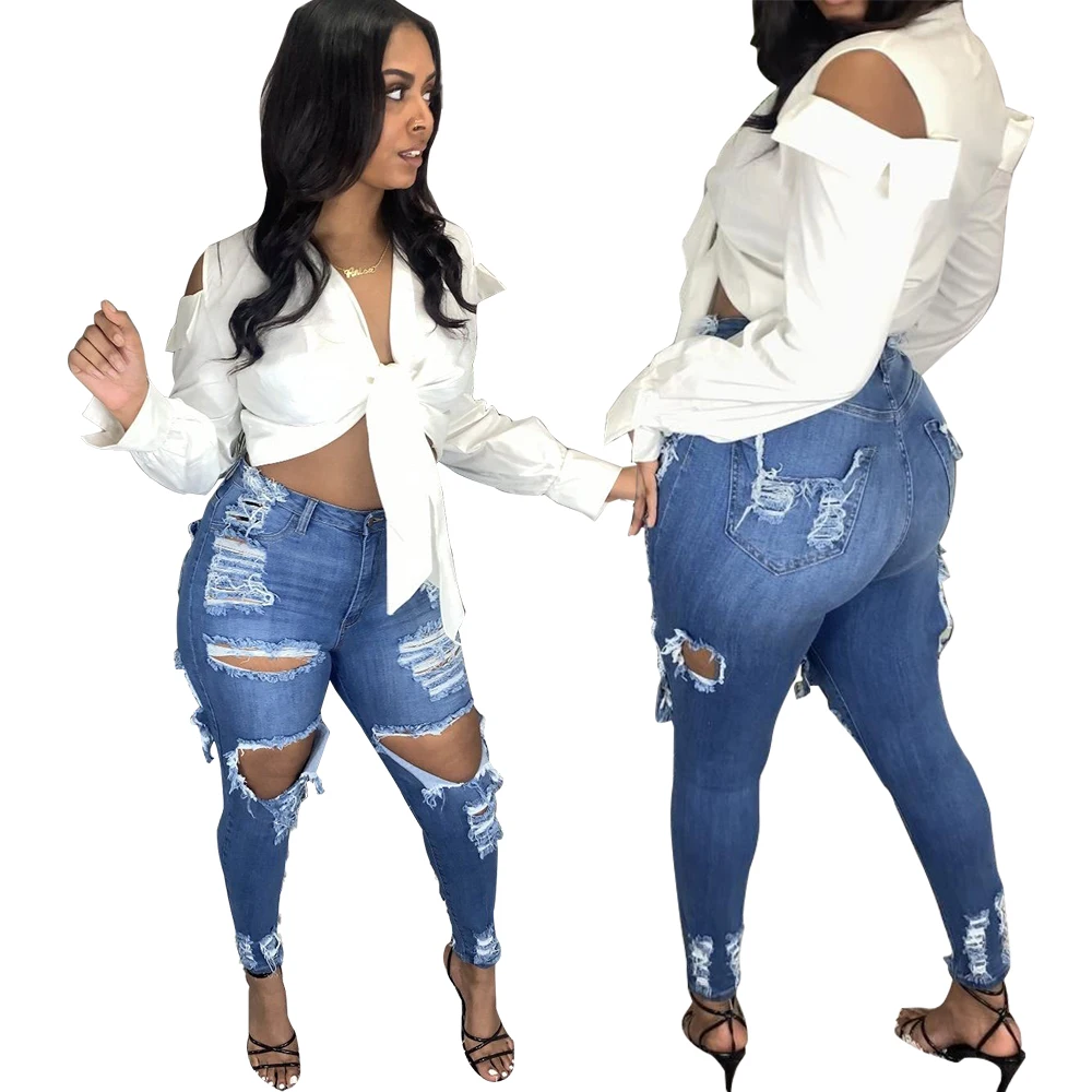 Buy Ripped Fringe Jeans,High Waist Pant 