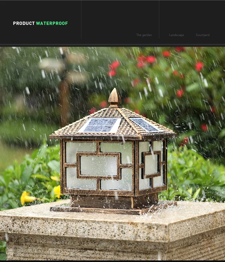 Hot Selling Outdoor Lawn Solar Pillar Lamp Waterproof LED Light Gate For Garden
