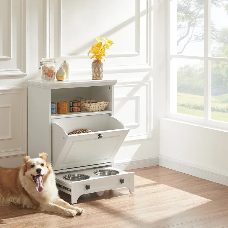 Pet Food White Farmhouse Modern Furniture Pet Feeder Station