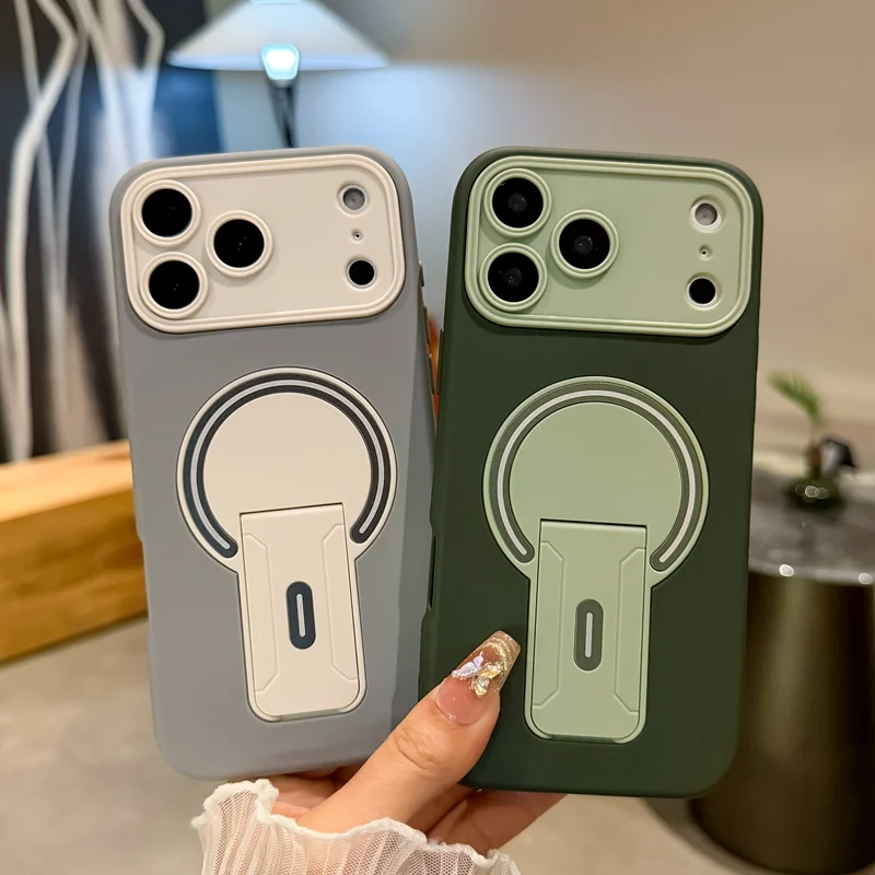 New Large Window Wireless Charging Magnetic Invisible Frame Bracket Cell Phone Cases for Iphone 17 Pro Max 16 Pro 15 14 13 12 11