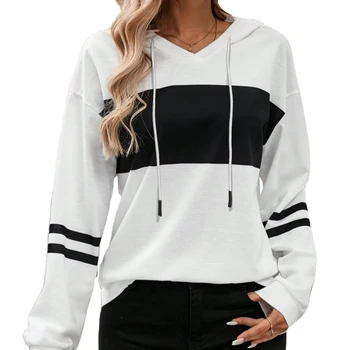 Europe and America Fall/Winter new style classy Knitted Comfort Color-Block Hoodie