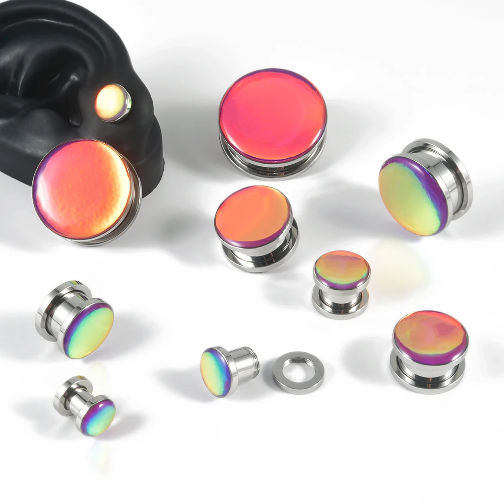 Stainless Steel Purple Flash Film Ear Tunnels Expander Screw Fit
