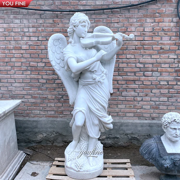 Outdoor Garden Life Size Marble Statue Angel Playing Violin Sculpture