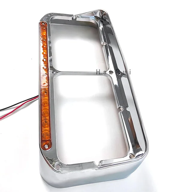 Chrome 12" LED Light Strip 4X6 Lights Headlight Bezels Visor for Kentworth Western Star Truck