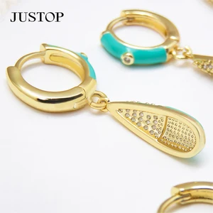 Wholesale Copper Zircon Geometric Pendant Huggie Earrings Gold Brass for Women Fashionable Trendy Accessories for Weddings