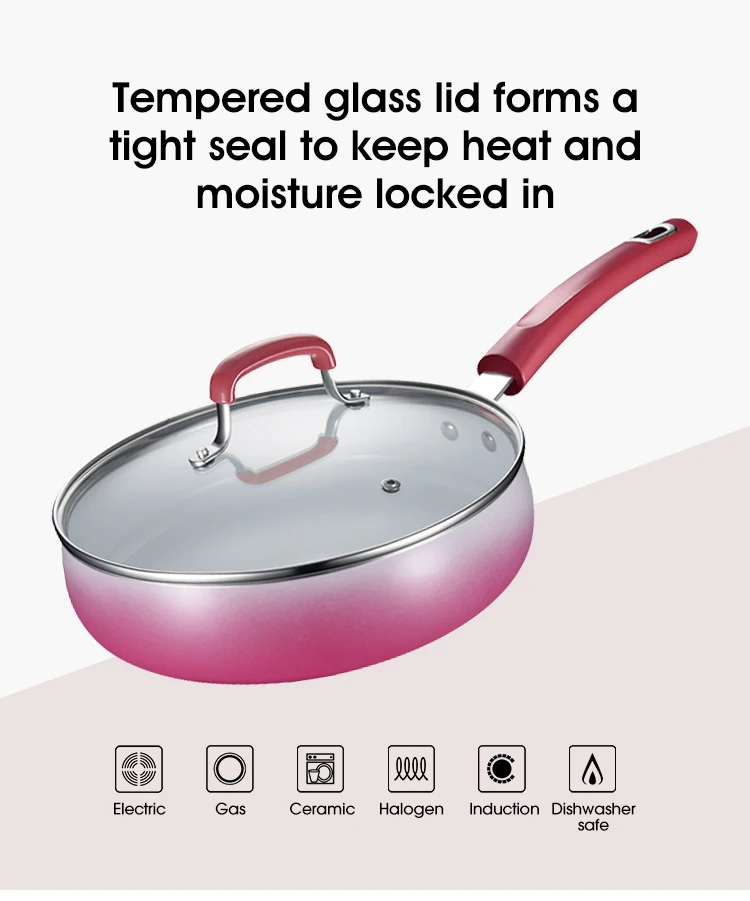 5 Pcs Sauce Pans Pink Cookware Sets Non Stick Aluminum Saucepans Pot