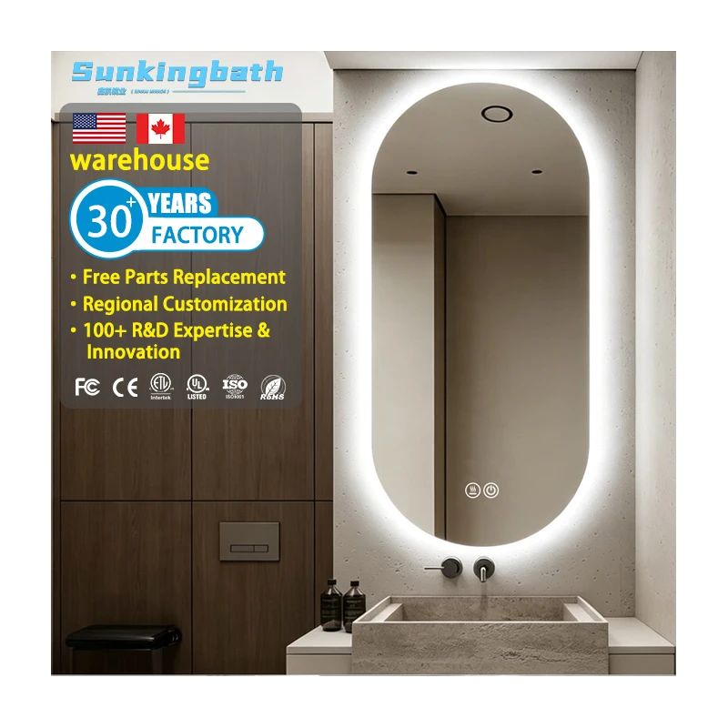 Luxury Oval Lighted Smart Mirror Runway Intelligent Led Mirror Antifog Backlit Touch Screen Bathroom Mirror with Led Light