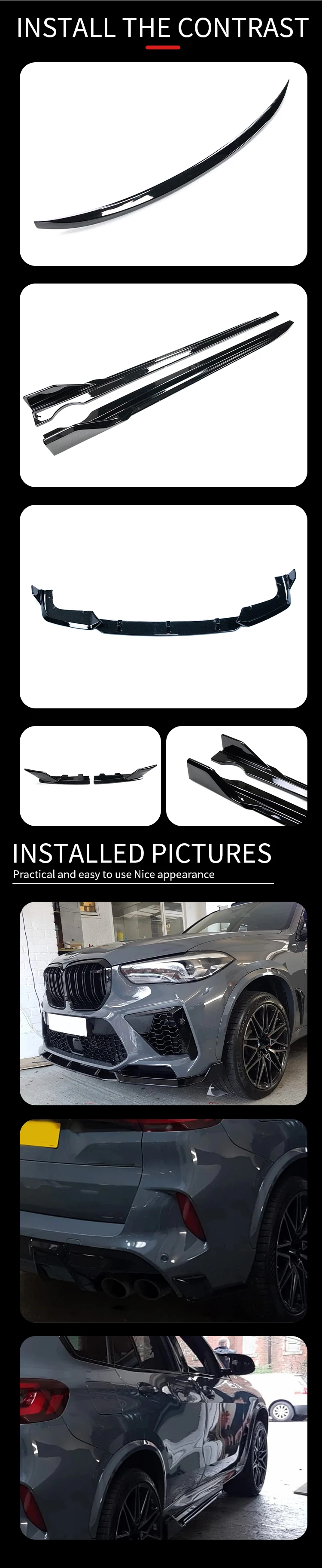 Glossy Black Abs Full Body Kit For Bmw F95 X5m Series 2021+ Buy Bumper Lip Spoiler,Abs Body